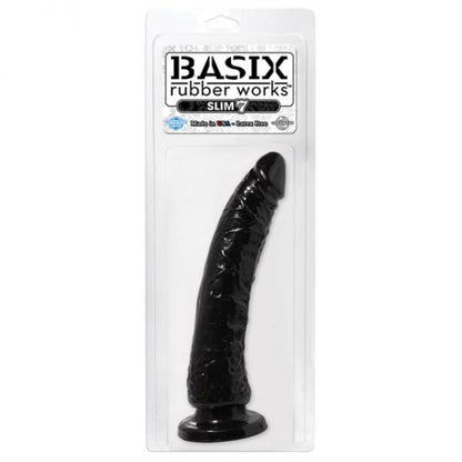 Basix Rubber 7 inches Slim Dong With Suction Cup Black