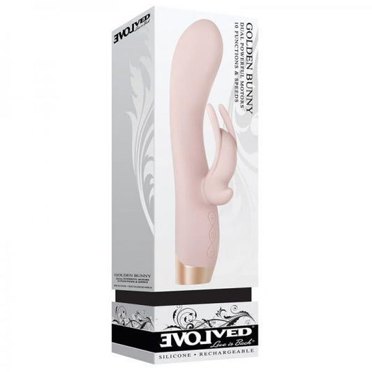 Evolved Golden Bunny Dual Motors 10 Function And Speeds Usb Rechargeable Cable Included Silicone Wat